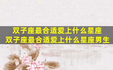 双子座最合适爱上什么星座 双子座最合适爱上什么星座男生